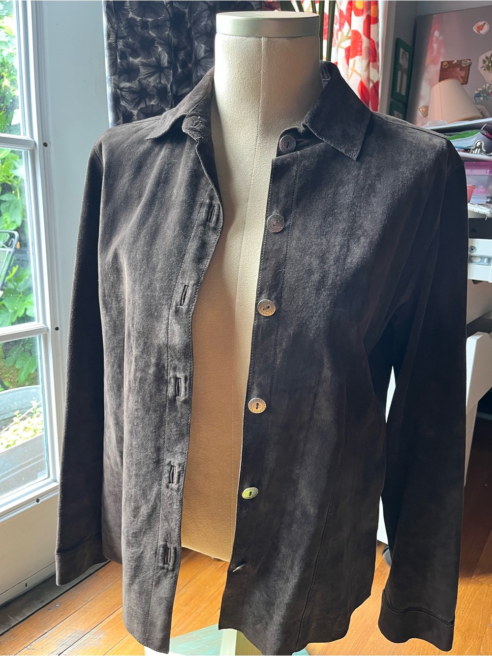 Chico’s Leather Shirt Shacket Size 1